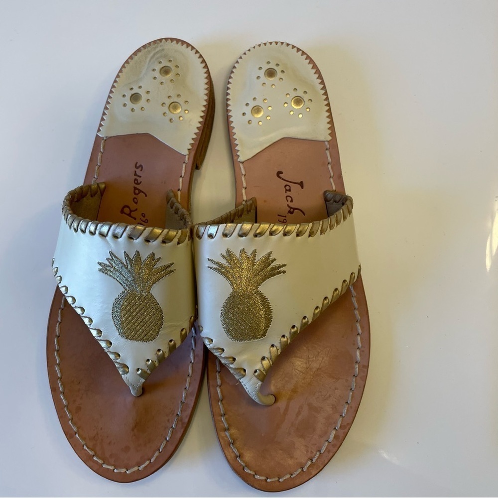 Jack Rogers Pineapple Embroidered Sandal Bone and Gold - Picture 6 of 6